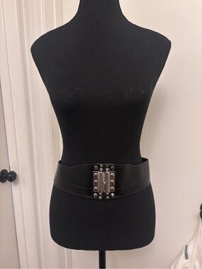 Dereon Black Wide Waist Belt with Silver Studded Buckle